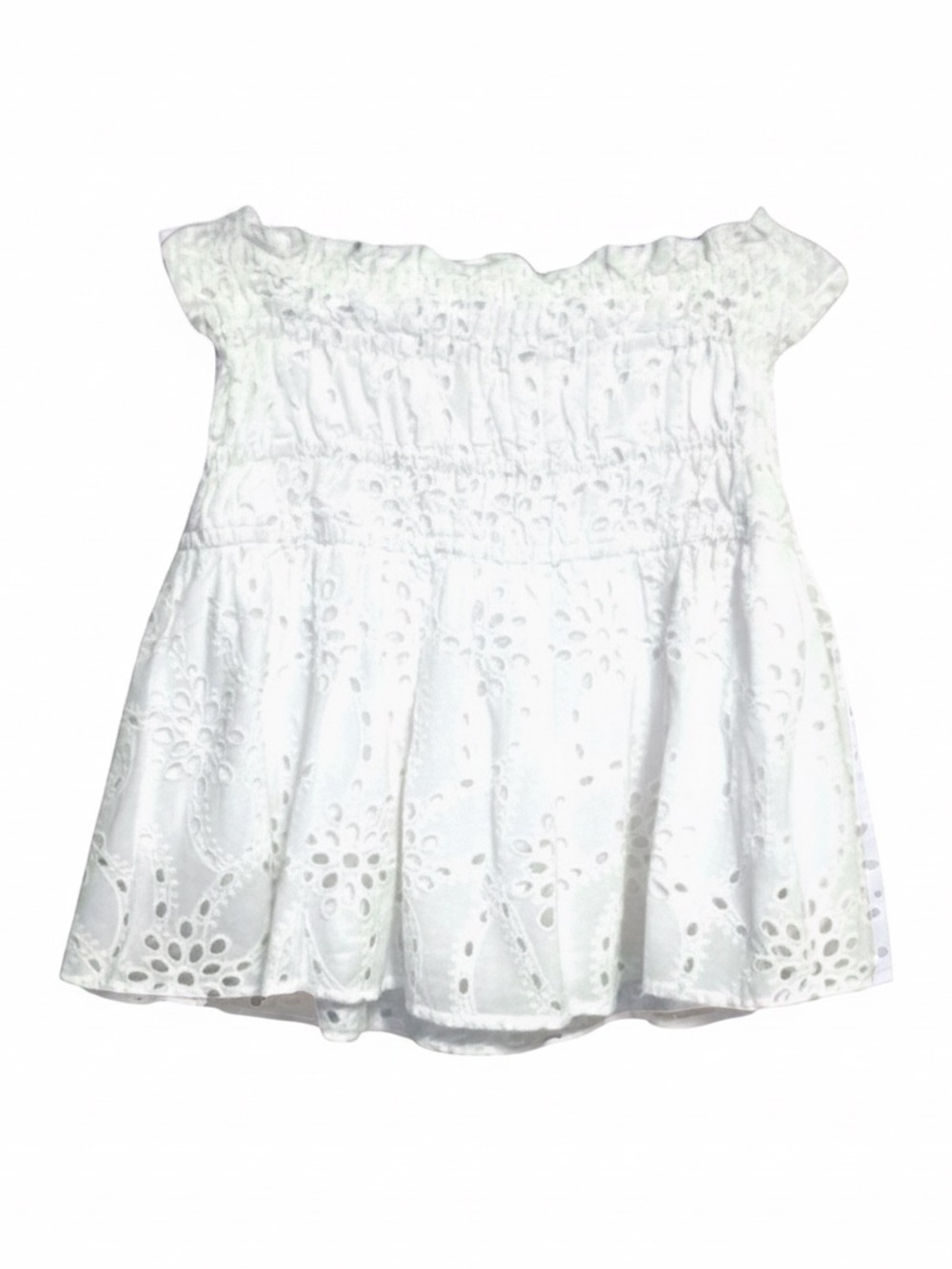 Olivaceous Women’s White Smock-Waist Eyelet Mini Skirt. Small